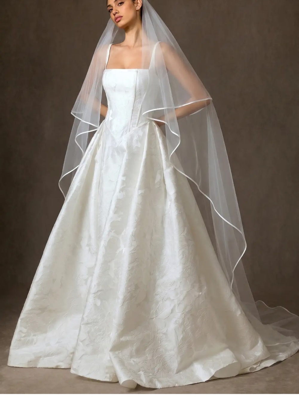 Azazie White Bridal Veil with Subtle Satin Edge